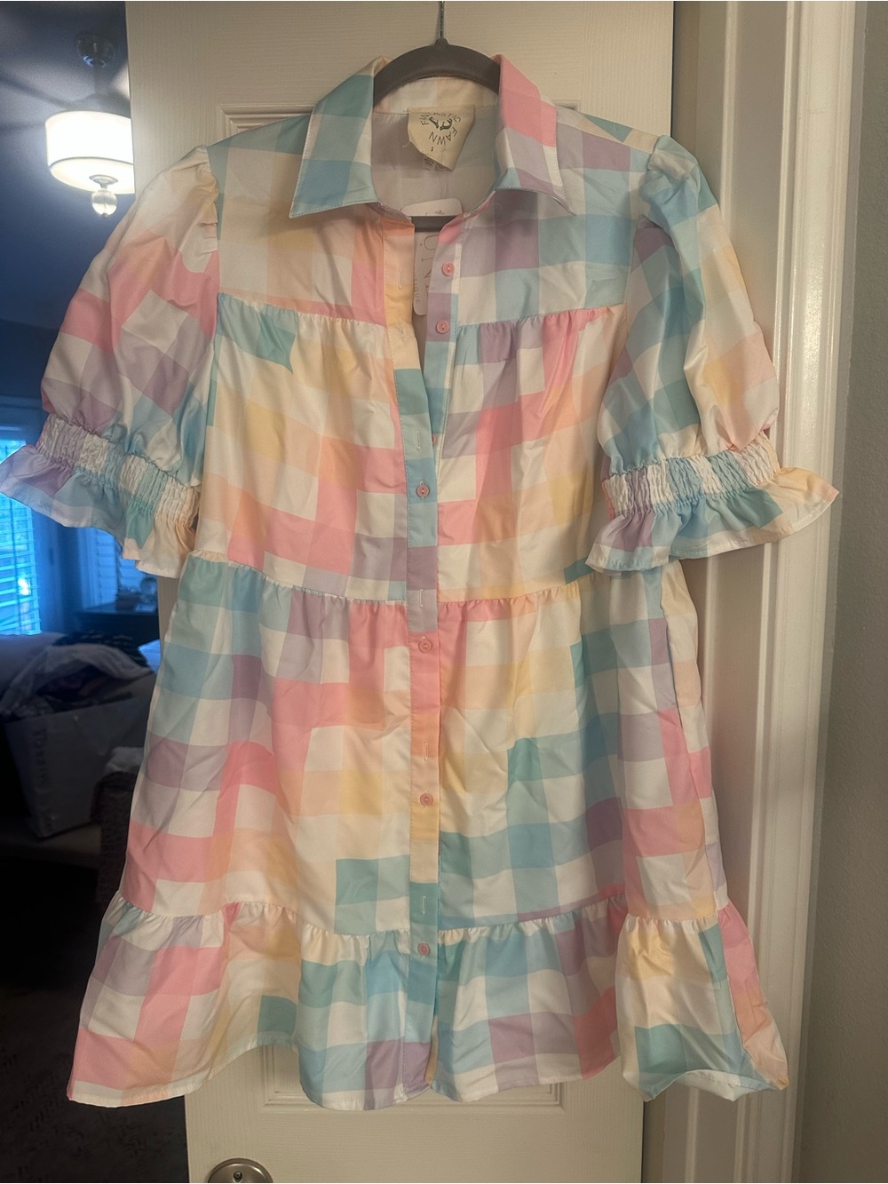 Fantastic Fawn Pastel Plaid Tiered Mini Dress in Pink, Blue, Yellow, Mint